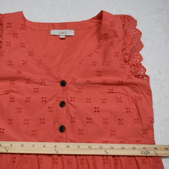 Ann Taylor Loft Babydoll Summer Dress Sz 4 Eyelet Tiered Cotton Cottagecore Boho - Picture 12 of 16